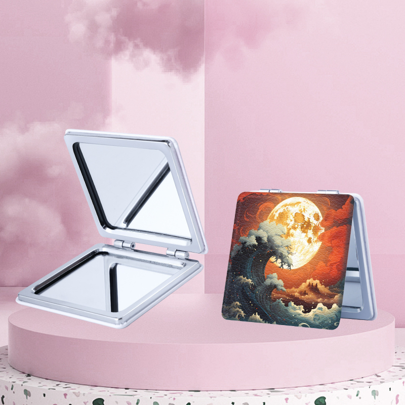 Oglindă de machiaj pliabilă NND, ramă PU/PS/PVC, material complet PU piele, oțel inoxidabil și sticlă PC, logo imprimat