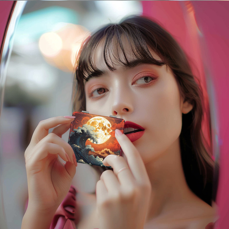 Oglindă de machiaj pliabilă NND, ramă PU/PS/PVC, material complet PU piele, oțel inoxidabil și sticlă PC, logo imprimat