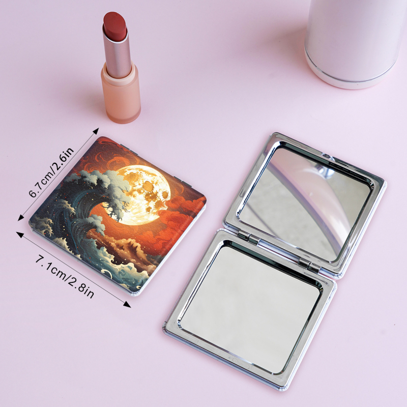 Oglindă de machiaj pliabilă NND, ramă PU/PS/PVC, material complet PU piele, oțel inoxidabil și sticlă PC, logo imprimat