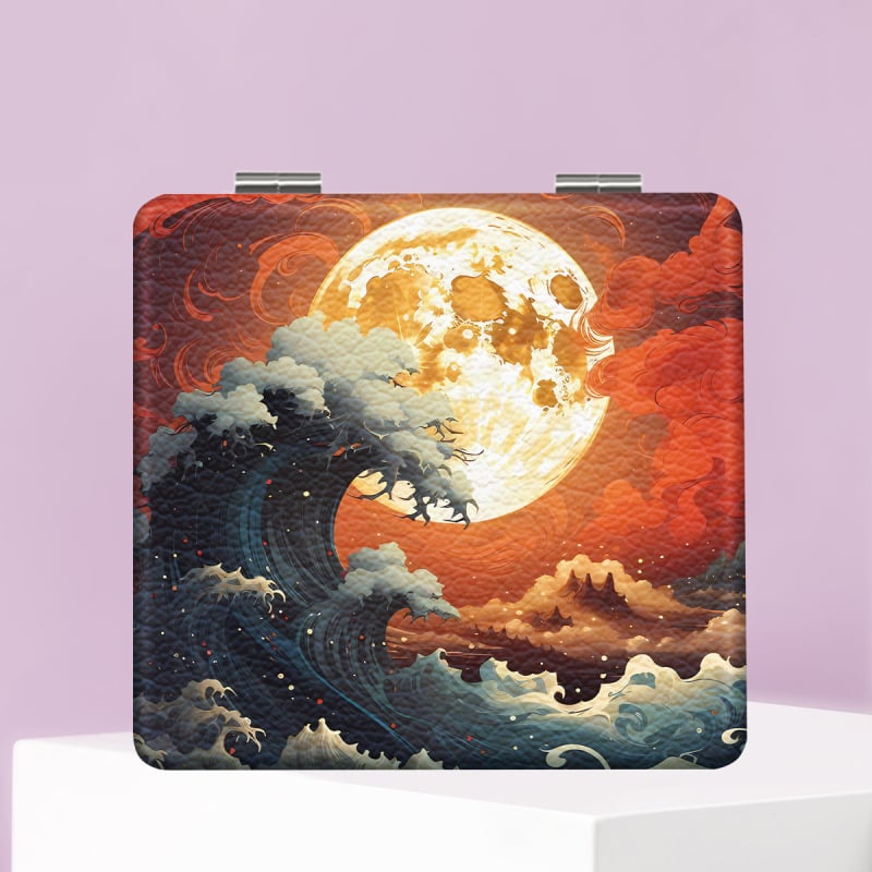 Oglindă de machiaj pliabilă NND, ramă PU/PS/PVC, material complet PU piele, oțel inoxidabil și sticlă PC, logo imprimat