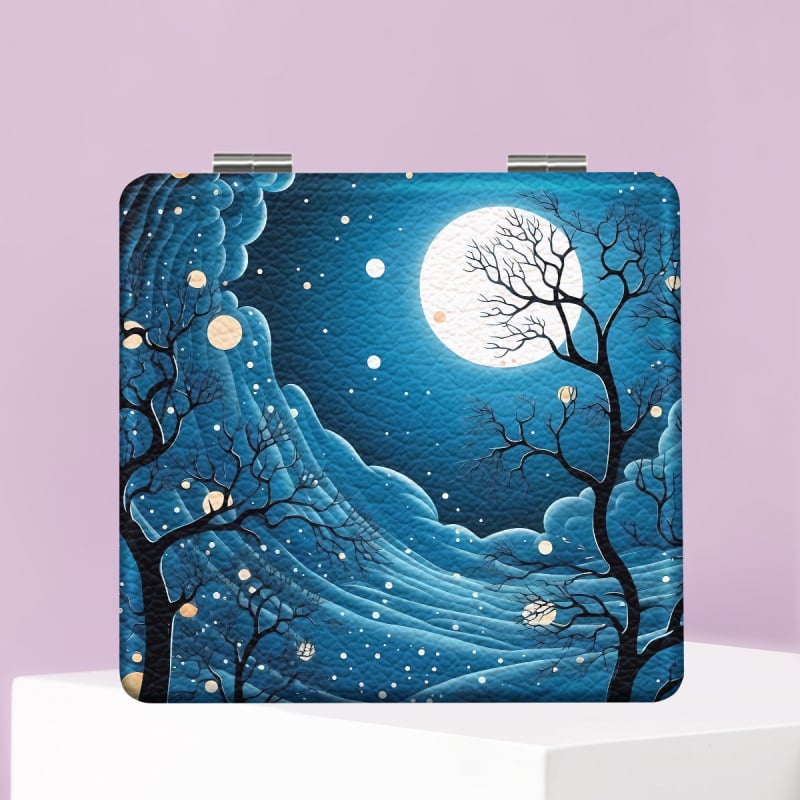 Oglindă de machiaj pliabilă NND, ramă PU/PS/PVC, material complet PU piele, oțel inoxidabil și sticlă PC, logo imprimat