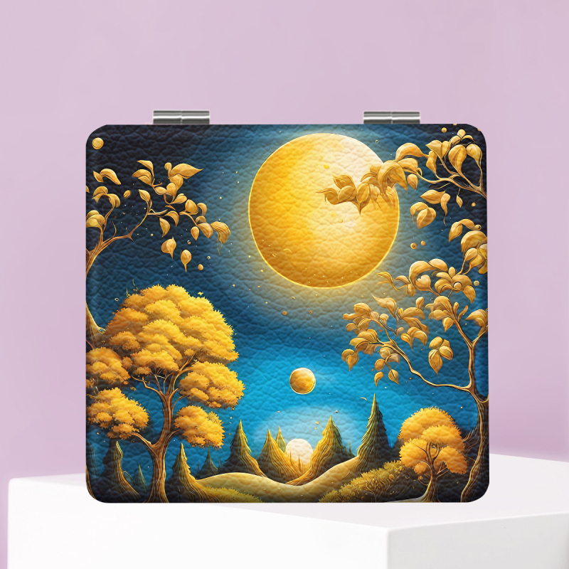 Oglindă de machiaj pliabilă NND, ramă PU/PS/PVC, material complet PU piele, oțel inoxidabil și sticlă PC, logo imprimat