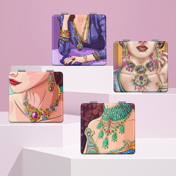 Oglindă de machiaj pliabilă, portabilă, cu design desen animat, ramă din PU și PC sticlă