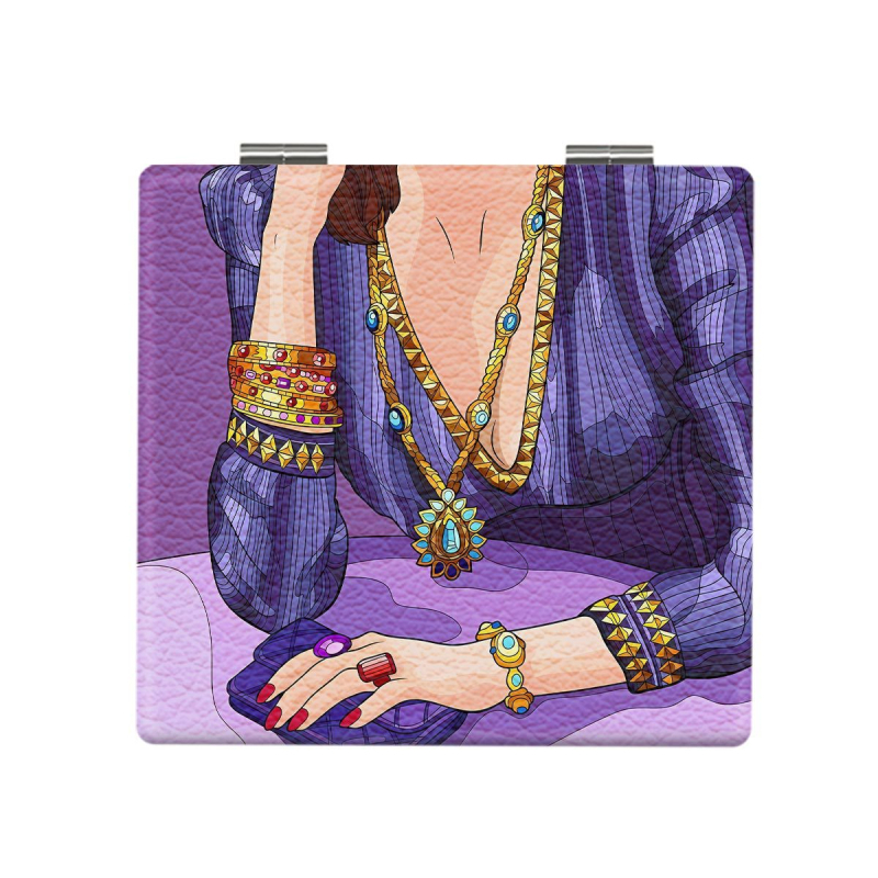 Oglindă de machiaj pliabilă, portabilă, cu design desen animat, ramă din PU și PC sticlă