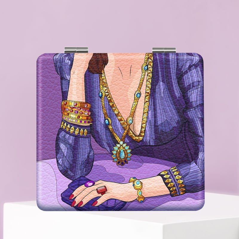 Oglindă de machiaj pliabilă, portabilă, cu design desen animat, ramă din PU și PC sticlă