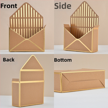 Кутия за цветя с дизайн на плик, ръчна изработка, модел Hot stamping envelope flower box, изработена от 600 g бял картона, пакет 12 бр., марка Qianxi packaging.