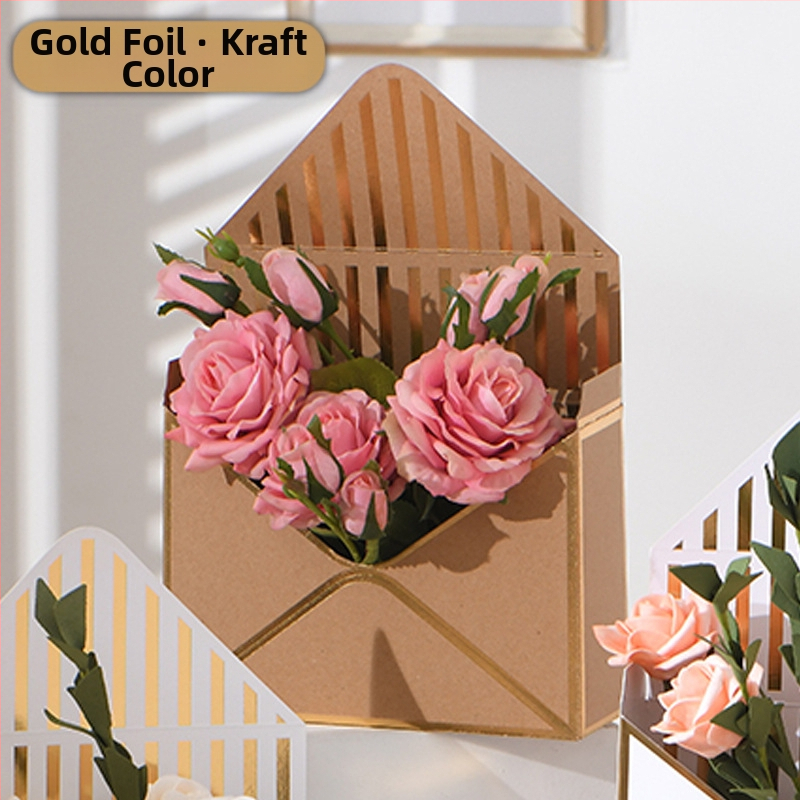Kutija za cvijeće u obliku omotnice, ručna izrada, model hot stamping envelope flower box, od bijelog kartona 600 g, pakiranje 12 komada, brenda Qianxi packaging.