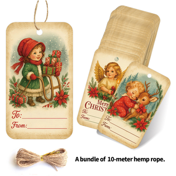 Papīra Ziemassvētku dāvanu etiķetes, pielāgojamas, karājami dekori, retro stils