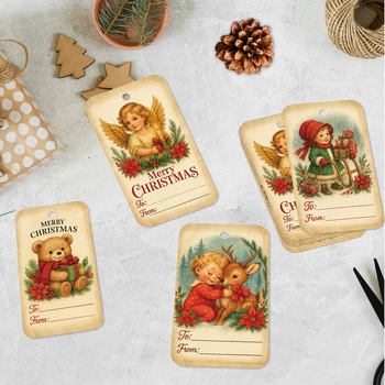 Ετικέτες δώρων από χαρτί για χριστουγεννιάτικα διακοσμητικά, προσαρμόσιμες, ρετρό στυλ