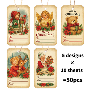 Ετικέτες δώρων από χαρτί για χριστουγεννιάτικα διακοσμητικά, προσαρμόσιμες, ρετρό στυλ