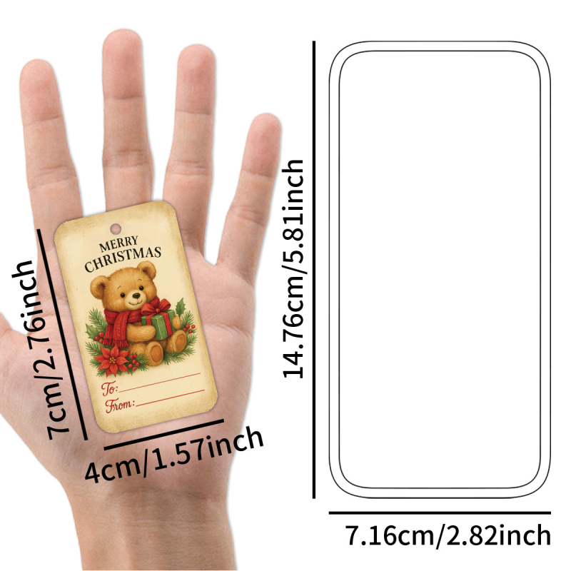 Papīra Ziemassvētku dāvanu etiķetes, pielāgojamas, karājami dekori, retro stils