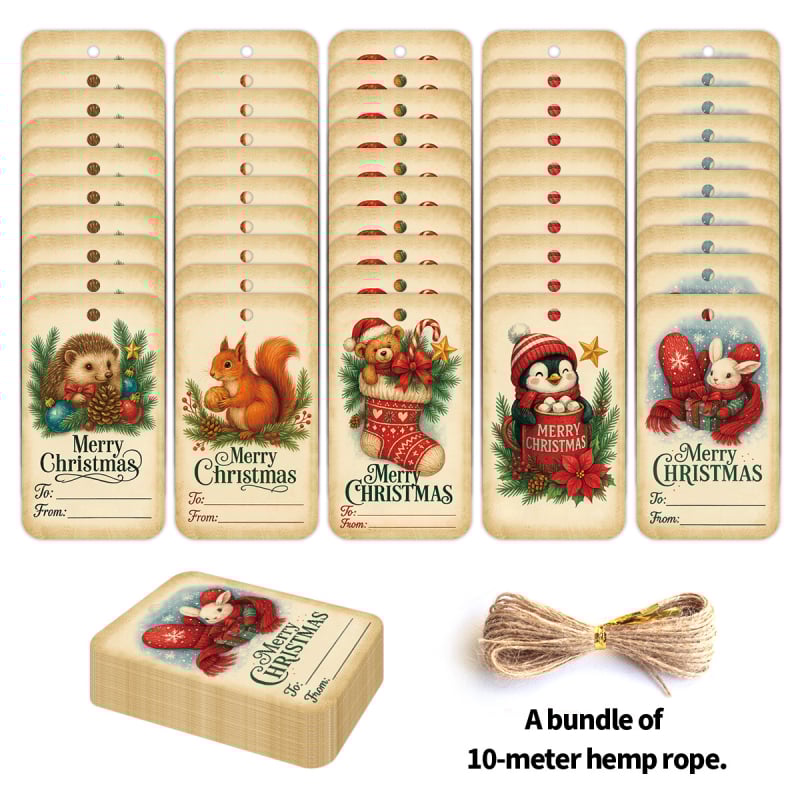 Papīra Ziemassvētku dāvanu etiķetes, pielāgojamas, karājami dekori, retro stils