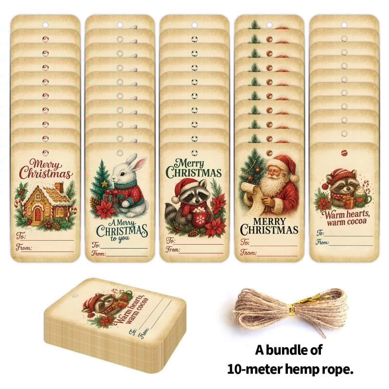 Papīra Ziemassvētku dāvanu etiķetes, pielāgojamas, karājami dekori, retro stils