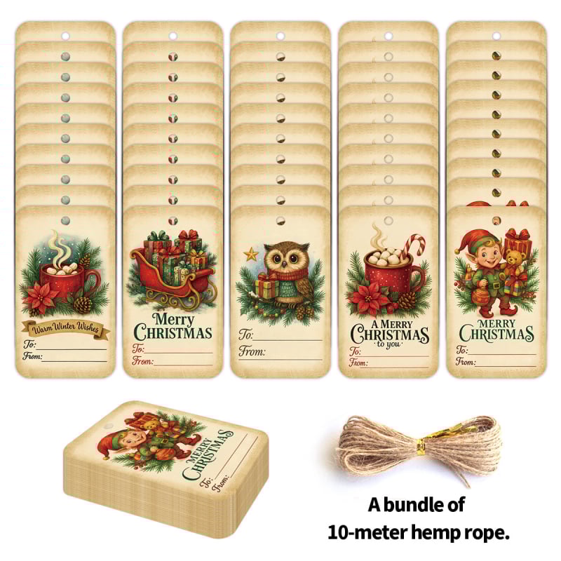 Papīra Ziemassvētku dāvanu etiķetes, pielāgojamas, karājami dekori, retro stils