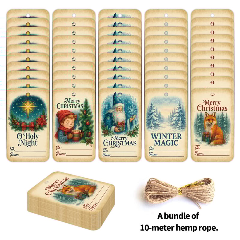 Papīra Ziemassvētku dāvanu etiķetes, pielāgojamas, karājami dekori, retro stils
