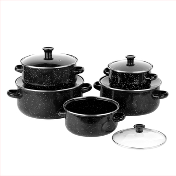 Εμαγιέ πενταμελές σετ κατσαρολών για σούπα με γυάλινο καπάκι, 1 L, κατάλληλο για κουζίνα με αέριο