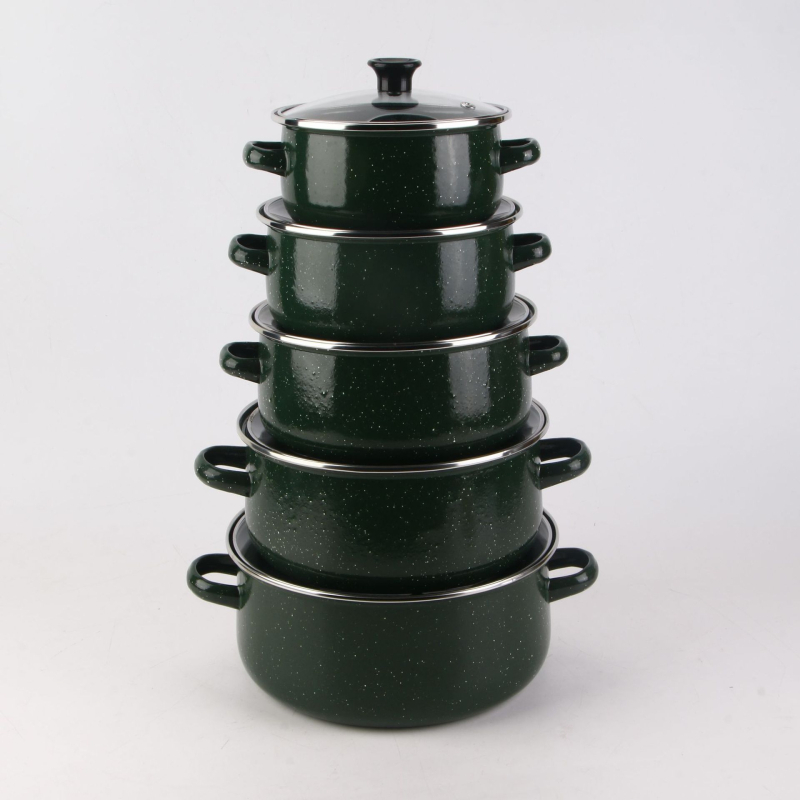 Емален петчленен комплект тенджери за супа със стъклен капак, 1 л, подходящ за газови печки