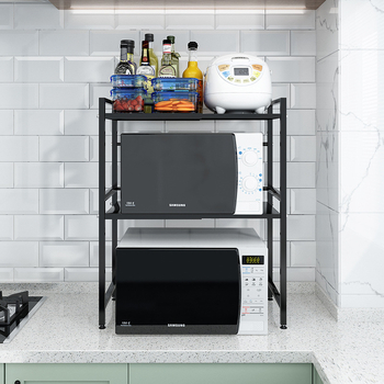 Αναδιπλούμενη ραφιέρα κουζίνας για φούρνο μικροκυμάτων – διπλού επιπέδου, παχυμένη, από ανθρακούχο ατσάλι, πολλαπλών χρήσεων, Hongshun