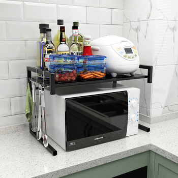 Αναδιπλούμενη ραφιέρα κουζίνας για φούρνο μικροκυμάτων – διπλού επιπέδου, παχυμένη, από ανθρακούχο ατσάλι, πολλαπλών χρήσεων, Hongshun