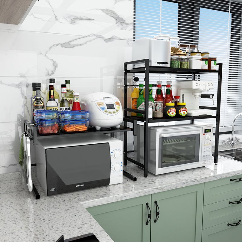 Kinyúló konyhai mikrohullámú sütő tárolóállvány – kétszintes, vastagított, szénacélból, Hongshun, többfunkciós