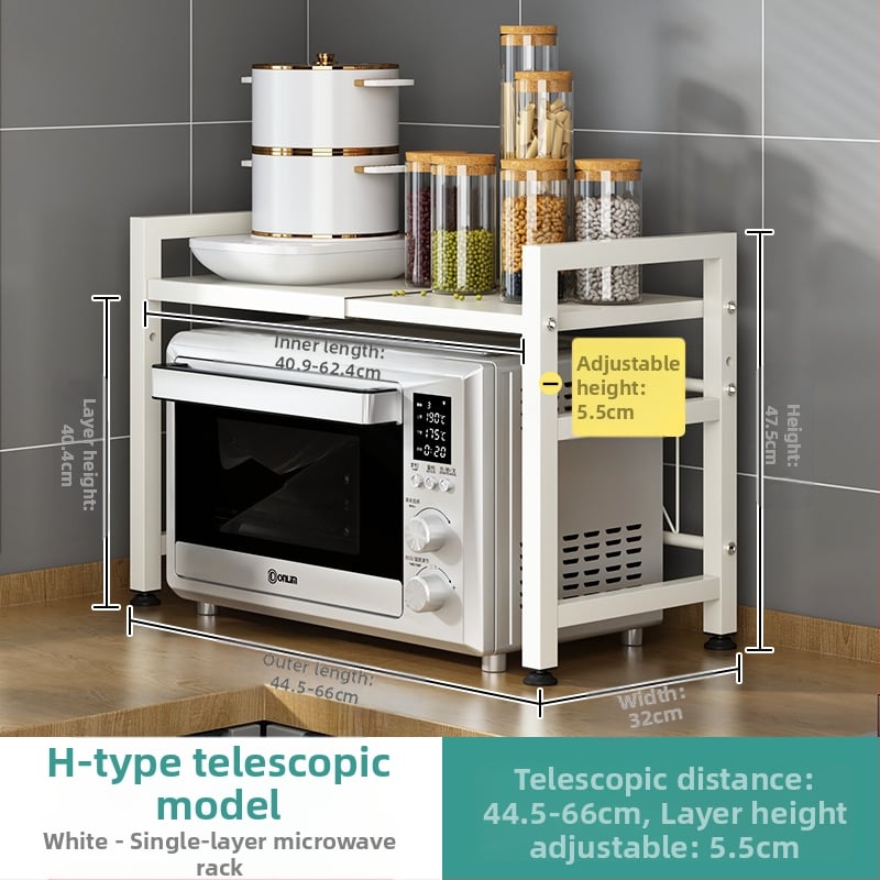 Kinyúló konyhai mikrohullámú sütő tárolóállvány – kétszintes, vastagított, szénacélból, Hongshun, többfunkciós
