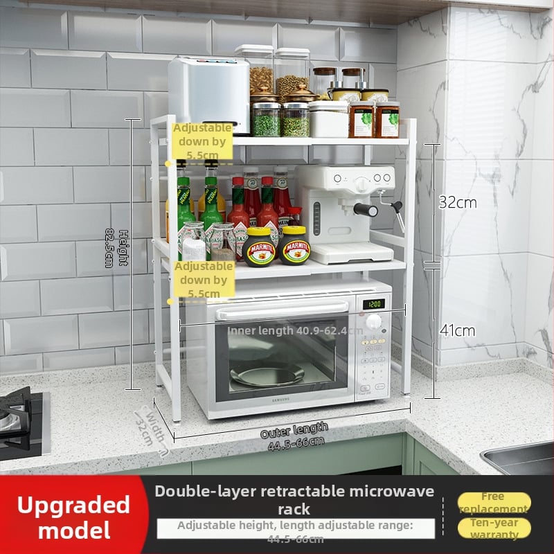 Kinyúló konyhai mikrohullámú sütő tárolóállvány – kétszintes, vastagított, szénacélból, Hongshun, többfunkciós