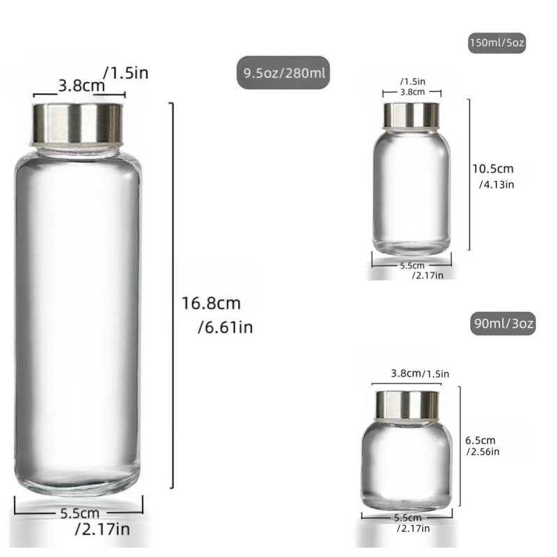 Szódalime üvegből készült gyümölcslé palackok, lezárható italos palackok, 6 vagy 12 darabos csomag, kapacitások 90ml/150ml/280ml