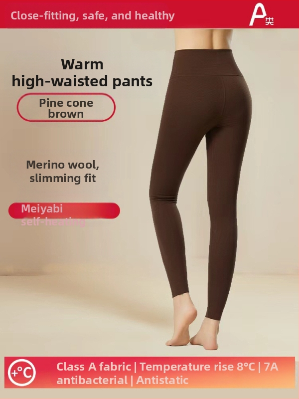 Dámske vlnené termálne nohavice s vysokým pásom, antibakteriálne, zdvihnutie zadku, vykurovanie, podpora brucha