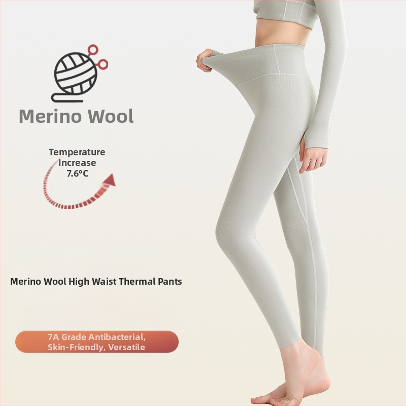 Dámske vlnené termálne nohavice s vysokým pásom, antibakteriálne, zdvihnutie zadku, vykurovanie, podpora brucha
