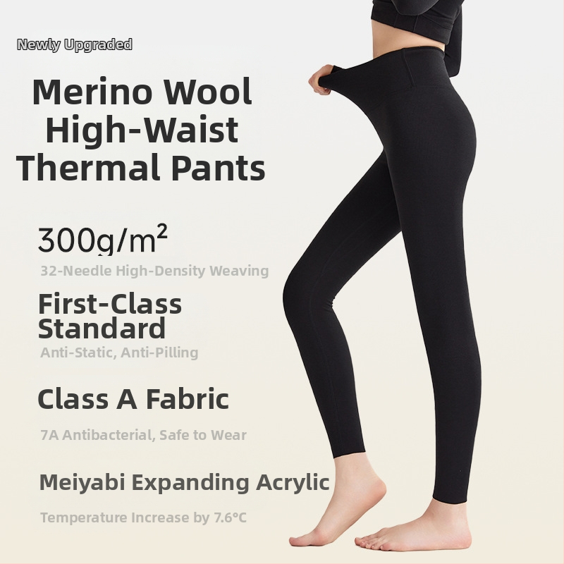 Dámske vlnené termálne nohavice s vysokým pásom, antibakteriálne, zdvihnutie zadku, vykurovanie, podpora brucha