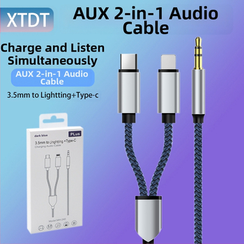 Neutral USB 2-в-1 плетен AUX аудио кабел Type-C към 3,5 мм за музика и разговори