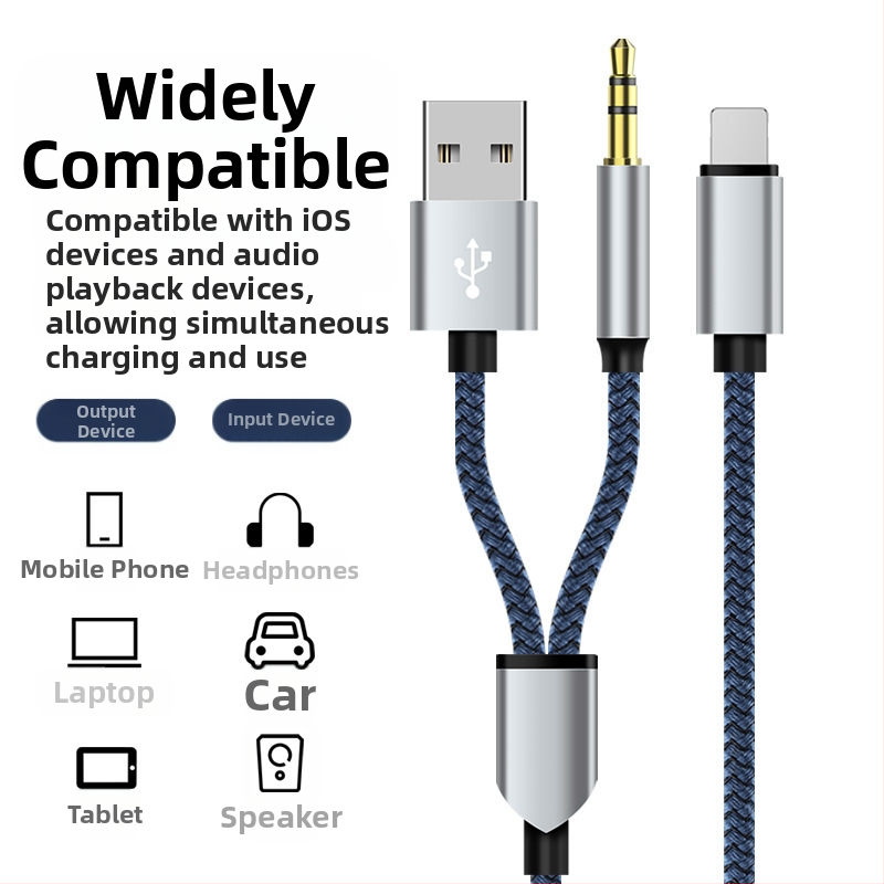 Neutral USB 2-in-1 pletený AUX zvukový kábel s Type-C na 3,5 mm adaptér pre hudbu a hovory