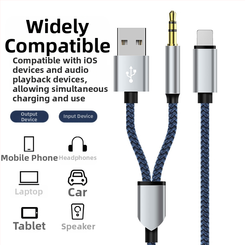 Neutral USB 2-в-1 плетен AUX аудио кабел Type-C към 3,5 мм за музика и разговори
