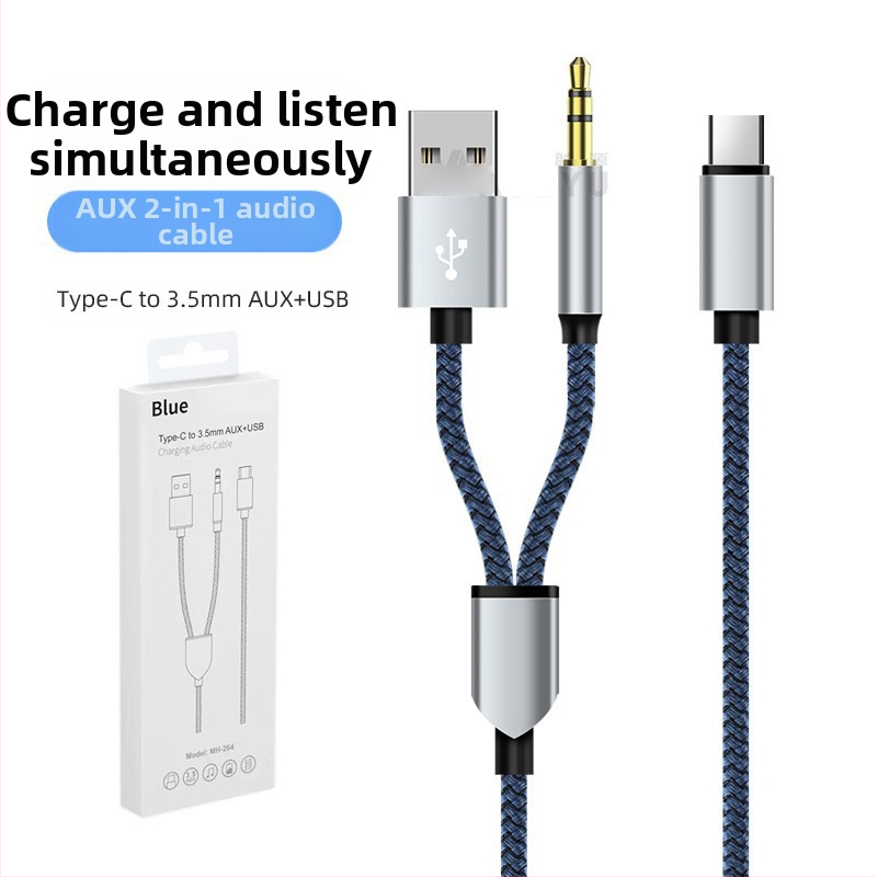 Neutral USB 2-в-1 плетен AUX аудио кабел Type-C към 3,5 мм за музика и разговори