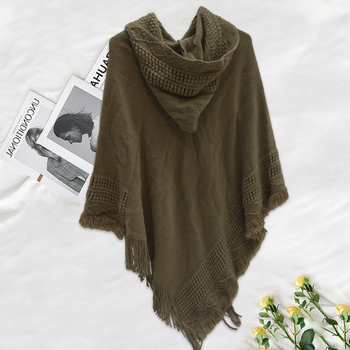 Κουκούλα πλεκτός μανδύας με φούντες, warp-knit ζακάρτ κατασκευή για ζεστασιά, κατάλληλο για χειμώνα, άνοιξη και φθινόπωρο