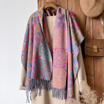 Ziemas šalle ar jacquard audumu, warp knitting tehnika, poliester šķiedra, siltuma saglabāšana