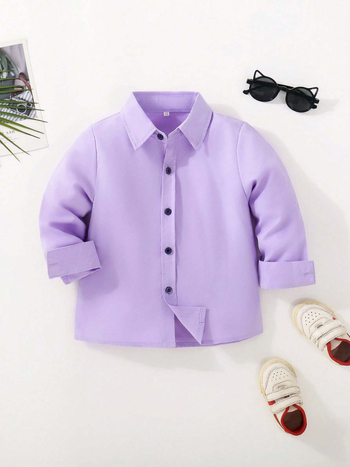 Cămașă pentru copii cu mânecă lungă, guler turn-down, poliester, model uni, casual pentru toate sezoanele