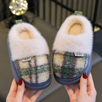 Παιδικές βαμβακερές παντόφλες εσωτερικού χώρου με αντιολισθητική EVA σόλα, ζεστές γούνινες παντόφλες για νήπια 1–3 ετών, Μινιμαλιστικό στυλ, Άνοιξη 2024