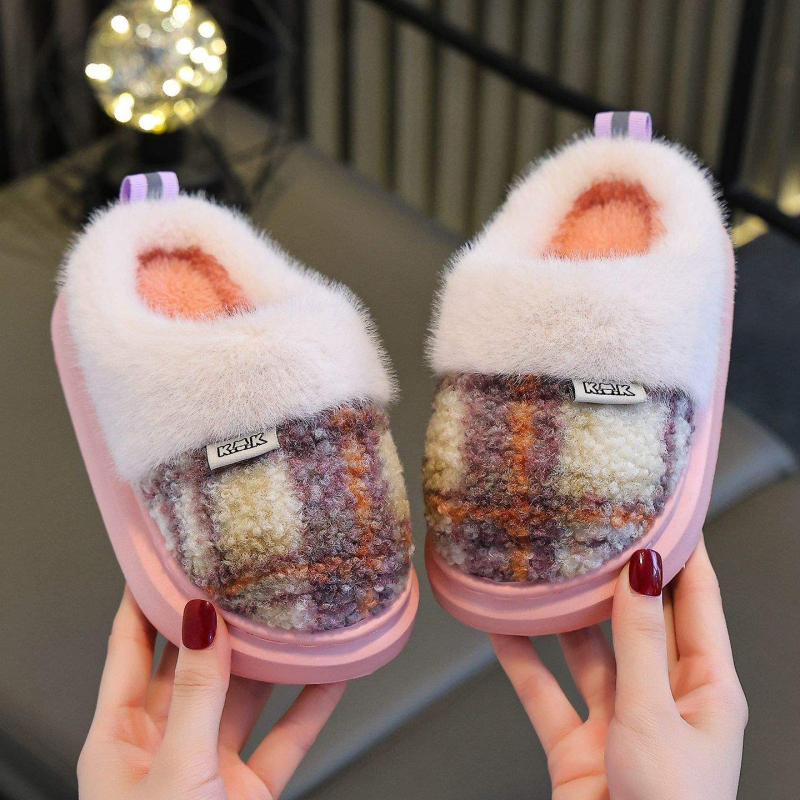 Vaikų medvilninės namų šlepetės su neslidžia EVA padu, šiltos pūkuotos šlepetės vaikams 1–3 metų, minimalistinis stilius, 2024 m. pavasaris