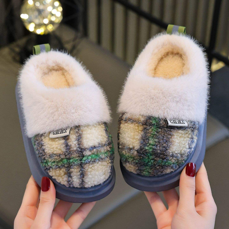 Vaikų medvilninės namų šlepetės su neslidžia EVA padu, šiltos pūkuotos šlepetės vaikams 1–3 metų, minimalistinis stilius, 2024 m. pavasaris