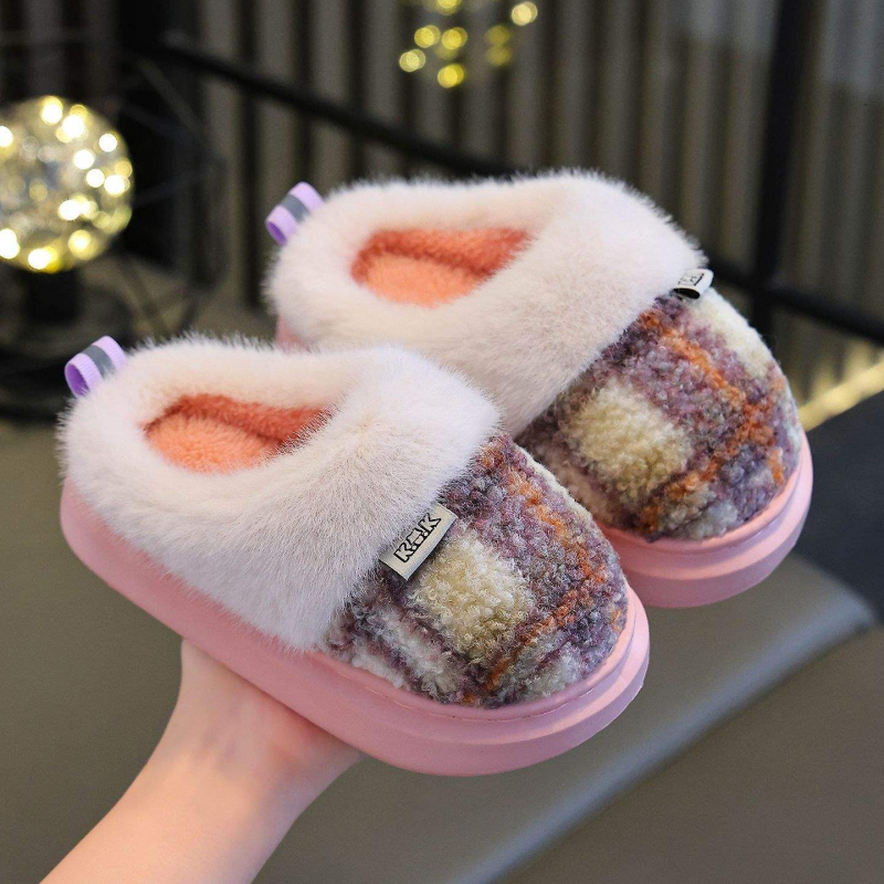 Vaikų medvilninės namų šlepetės su neslidžia EVA padu, šiltos pūkuotos šlepetės vaikams 1–3 metų, minimalistinis stilius, 2024 m. pavasaris