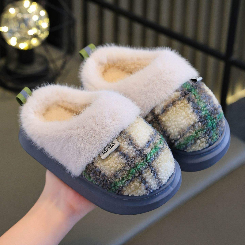 Vaikų medvilninės namų šlepetės su neslidžia EVA padu, šiltos pūkuotos šlepetės vaikams 1–3 metų, minimalistinis stilius, 2024 m. pavasaris