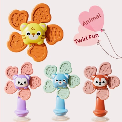 Бебешка въртяща се играчка с вакуумна чашка за закрепване – въртящо се цвете, пластмасова, за деца 0–3 г., помага за силата на пръстите чрез захват и развива координацията ръка-око, сетивността и фината моторика