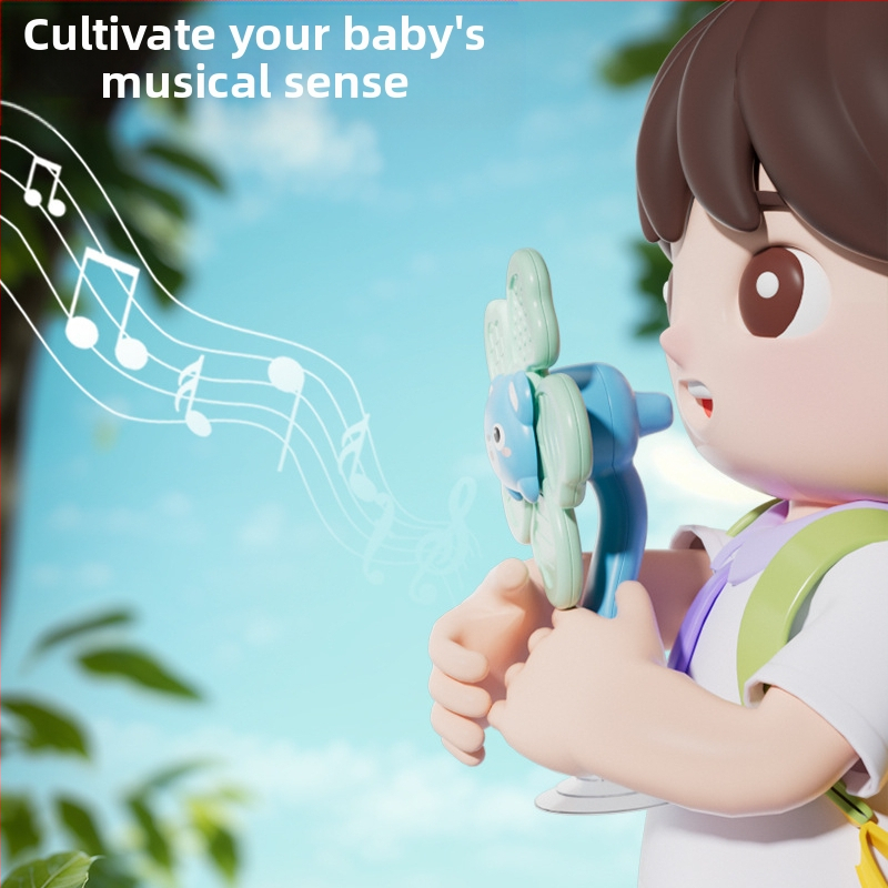 Бебешка въртяща се играчка с вакуумна чашка за закрепване – въртящо се цвете, пластмасова, за деца 0–3 г., помага за силата на пръстите чрез захват и развива координацията ръка-око, сетивността и фината моторика