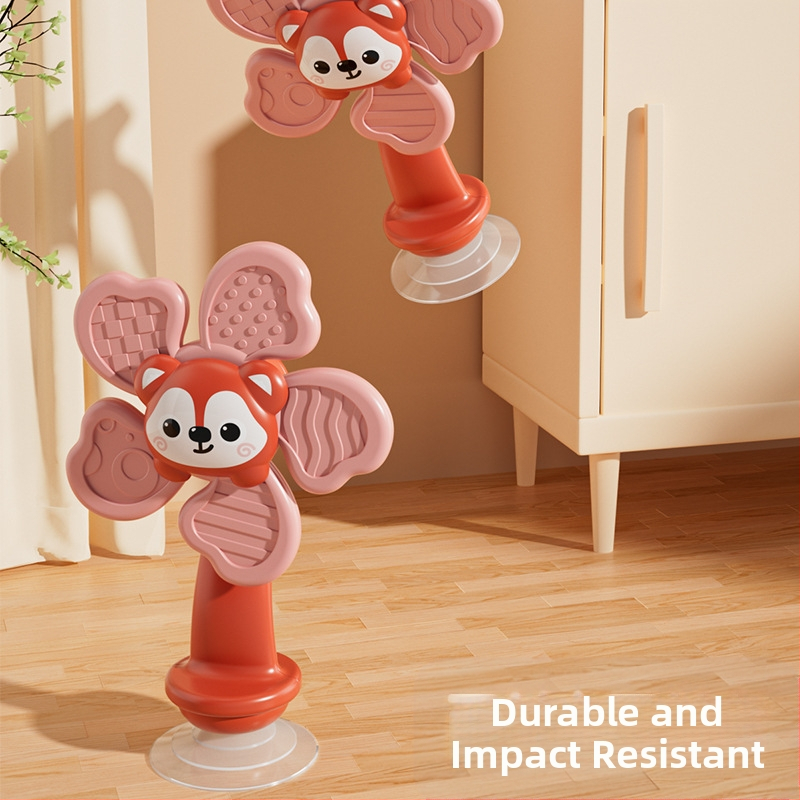 Бебешка въртяща се играчка с вакуумна чашка за закрепване – въртящо се цвете, пластмасова, за деца 0–3 г., помага за силата на пръстите чрез захват и развива координацията ръка-око, сетивността и фината моторика