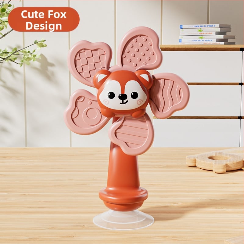 Бебешка въртяща се играчка с вакуумна чашка за закрепване – въртящо се цвете, пластмасова, за деца 0–3 г., помага за силата на пръстите чрез захват и развива координацията ръка-око, сетивността и фината моторика