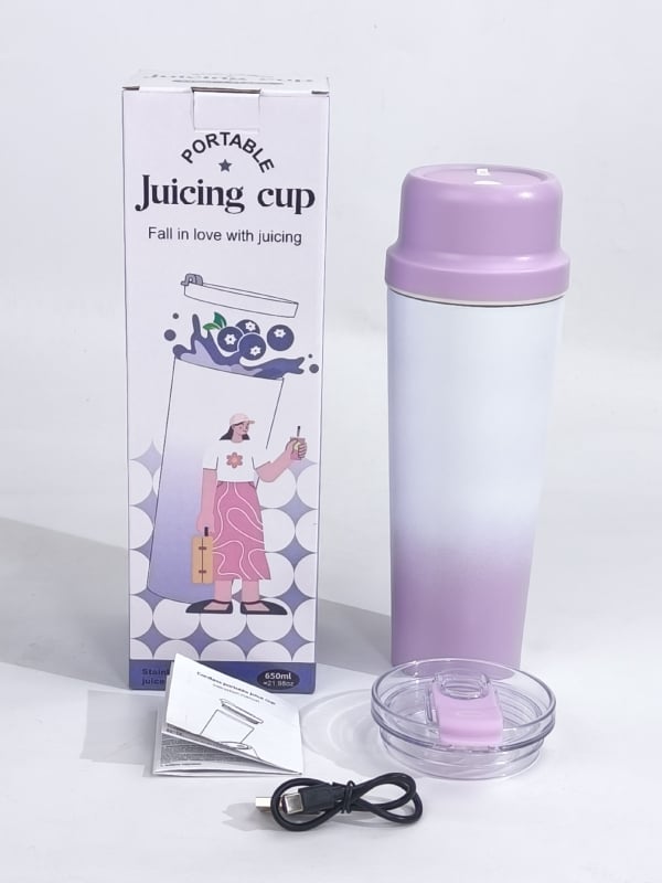 Beépített akkumulátorral rendelkező hordozható rozsdamentes acél gyümölcsprés, 60W, 22001 RPM+, 5+ pengével, belső tartály 304-es acélból, szigetelt