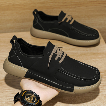 Ανδρικά Παπούτσια Με Παχιά Σόλα - Καθημερινά Παπούτσια, Επάνω Μικροΐνες, Σόλα Καουτσούκ, Στρογγυλός Δάχτυλος, Χαμηλό Τακούνι 1–3 εκ