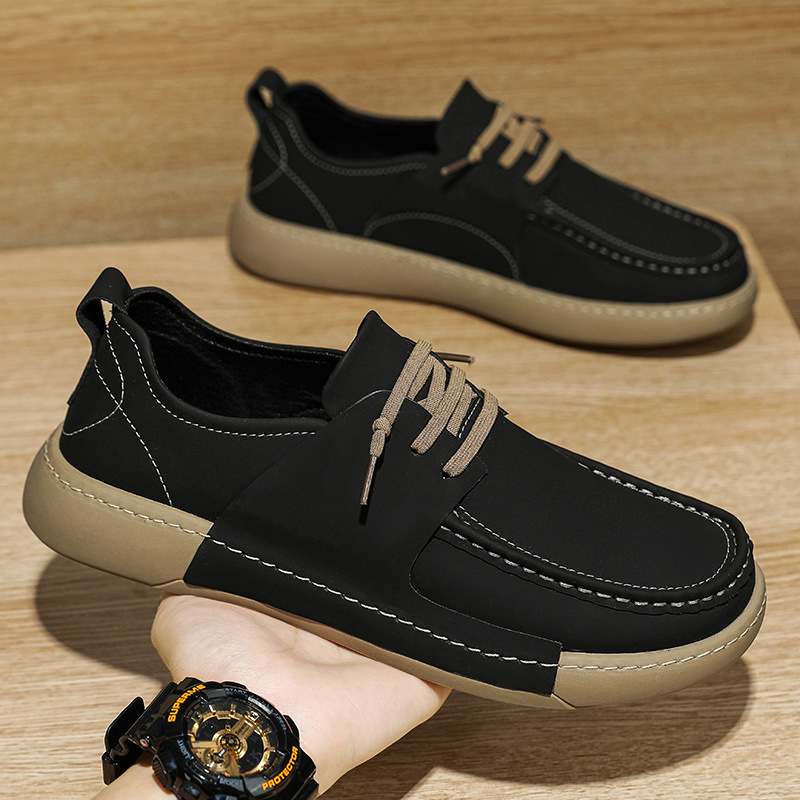 Vastag talpú férfi cipő - mindennapi viselet, mikroszálas felsőrész, gumírozott talp, kerek orr, alacsony sarok 1–3 cm