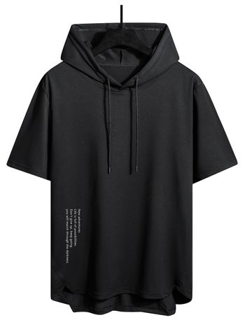 Vīriešu kapucēta T-krekls ar auklu, brīvs piegriezums, svītrainais raksts, īsās piedurknes, antibakteriāls audums